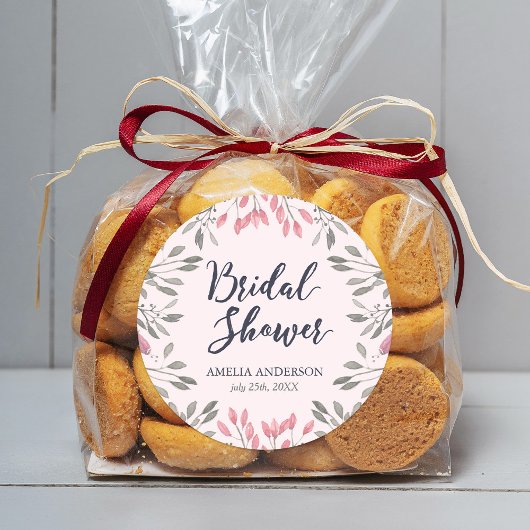 ピンクエレガントローズフローラブライダルシャワー ラウンドシール