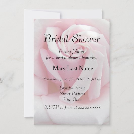 ピンクエレガントローズフローラブライダルシャワー 招待状 (正面)