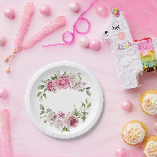 ピンクエレガントローズフローラブライダルベビーシャワー ペーパープレート (パーティー)
