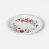 ピンクエレガントローズフローラブライダルベビーシャワー ペーパープレート (アングル)