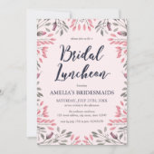 ピンクエレガントローズフローラブライダルルンチョン 招待状 (正面)