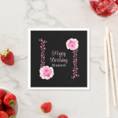 ピンクエレガントローズフローラブラックアドレス スタンダードカクテルナプキン (インサイチュ)