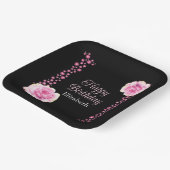 ピンクエレガントローズフローラブラックアドレス ペーパープレート (傾斜あり)