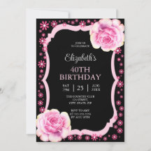 ピンクエレガントローズフローラブラック40歳の誕生日