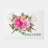 ピンクエレガントローズフローラブーケウェルカム ドアマット (正面)