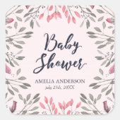 ピンクエレガントローズフローラベビーシャワー スクエアシール (正面)