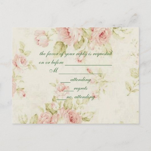 ピンクエレガントローズフローラヴィンテージ結婚式RSVP インビテーションポストカード (裏面)