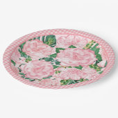 ピンクエレガントローズフローラ夏パーティー ペーパープレート (アングル)