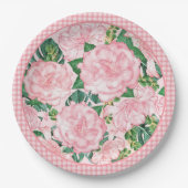ピンクエレガントローズフローラ夏パーティー ペーパープレート (正面)