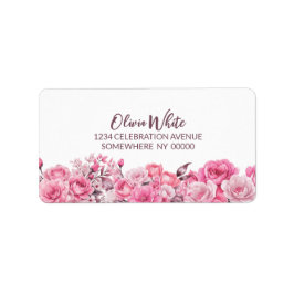 ピンクエレガントローズフローラ差出人住所ラベル ラベル