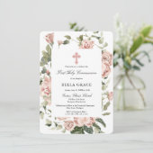 ピンクエレガントローズフローラ第一聖餐式 招待状 (スタンド正面)