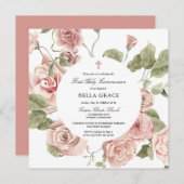 ピンクエレガントローズフローラ第一聖餐式 招待状 (正面/裏面)