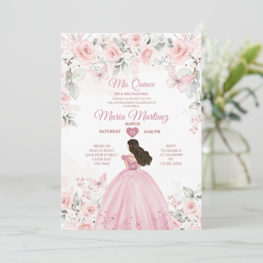 ピンクエレガントローズフローラ第16メキシカンキアニェラ 招待状 (スタンド正面)