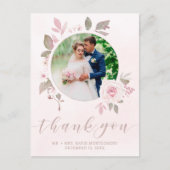 ピンクエレガントローズフローラ結婚の写真ありがとう ポストカード (正面)