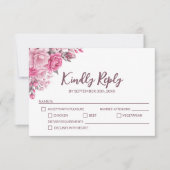 ピンクエレガントローズフローラ結婚ズ 出欠カード (正面)