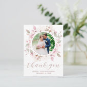 ピンクエレガントローズフローラ結婚リース写真 サンキューカード (スタンド正面)