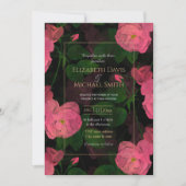 ピンクエレガントローズフローラ絵画ズブラックデザイン 招待状 (正面)