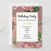 ピンクエレガントローズフローラ誕生日 招待状 (正面)