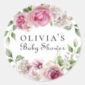 ピンクエレガントローズフローラ赤ちゃんシャワー特典 ラウンドシール (正面)