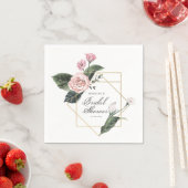 ピンクエレガントローズフローラ金ゴールドフレームブライダルシャワー スタンダードカクテルナプキン (インサイチュ)