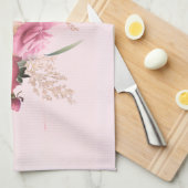 ピンクエレガントローズフローラ金ゴールドブーケ キッチンタオル (四つ折り)