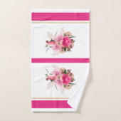 ピンクエレガントローズフローラ金ゴールドブーケ バスタオルセット (ハンドタオル)