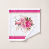 ピンクエレガントローズフローラ金ゴールドブーケ バスタオルセット (ウォッシュタオル)