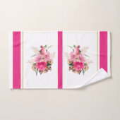 ピンクエレガントローズフローラ金ゴールドブーケ バスタオルセット (ハンドタオル)