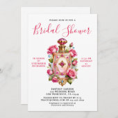 ピンクエレガントローズフローラ香料ブライダルシャワー 招待状 (正面/裏面)