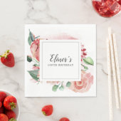 ピンクエレガントローズフローラ100誕生日 スタンダードランチョンナプキン (インサイチュ)