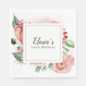 ピンクエレガントローズフローラ100誕生日 スタンダードランチョンナプキン (正面)