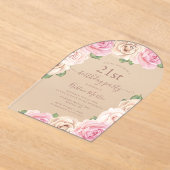 ピンクエレガントローズフローラ3月21日パーティー アクリル招待状 (レイダウン)