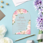 ピンクエレガントローズフローラ3月40日パーティー アクリル招待状 (インサイチュ (ウェディング))