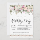 ピンクエレガントローズフローラ60誕生日 招待状 (正面)