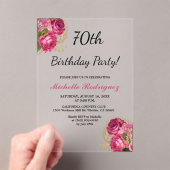 ピンクエレガントローズフローラ70thバースデーパーティー アクリル招待状 (インサイチュ (ポータブル))