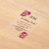 ピンクエレガントローズフローラ70thバースデーパーティー アクリル招待状 (レイダウン)