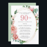 ピンクエレガントローズフローラ90th誕生日パーティー 招待状<br><div class="desc">この90歳の誕生日の招待で柔らかいピンクのバラが美しいフローラエレガントデザインを作成する。ピンクのバラは緑の深いに囲ま葉れている。バラと葉はシック数々のストランドの金ゴールドフレーム。90日は大き書いピンクの文字。残りの文字は濃い灰色。招待状の裏はセージ・グリーン。この招待はピンクローズエレガントフローラコレクションの一部だ。90歳の誕生日パーティーの招待を簡単にかわいらし作成すユニークるテンプレートが含まれている。また、パーティー・サプライを作成するテンプレートも含まれる。このページにリンクが表示されるはずです。リンクもしが表示されない場合は、私に連絡お願いする。</div>