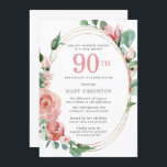 ピンクエレガントローズフローラ90th誕生日パーティー 招待状<br><div class="desc">ピンクエレガントのバラがこの90歳の誕生日の招待で美しいフローラフェミニンデザインを作成する。ピンクのバラは緑の深いに囲ま葉れている。バラと葉はシック数々のストランドの金ゴールドフレーム。90日は大き書いピンクの文字。残りの文字は濃い灰色。招待状の裏が白い。この招待はピンクのフローラコレクショエレガントンの一部である。90歳の誕生日パーティーの招待を簡単にかわいらし作成すユニークるテンプレートが含まれている。また、パーティー・サプライを作成するテンプレートも含まれる。このページにリンクが表示されるはずです。リンクもしが表示されない場合は、私に連絡お願いする。</div>