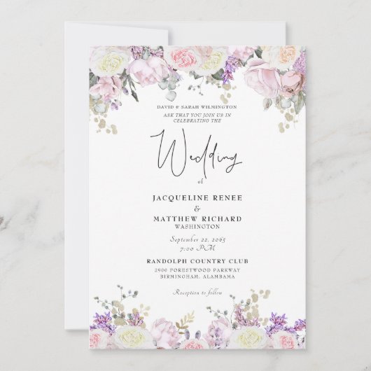 ピンクエレガントローズフローラ 招待状 (正面)