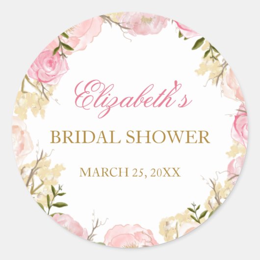 ピンクエレガントローズブライダルシャワーシール ラウンドシール (正面)