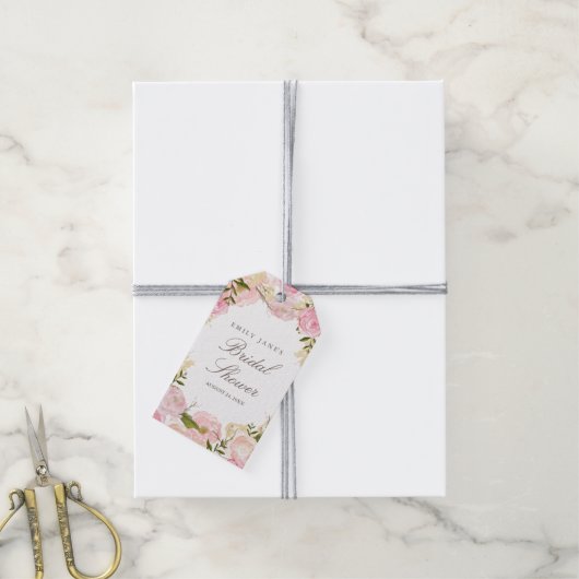 ピンクエレガントローズブライダルシャワーメッセージカード ギフトタグ (より糸付き)