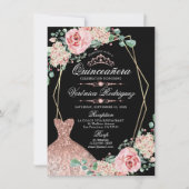 ピンクエレガントローズブラックキンセアニラクインティアラ 招待状 (正面)