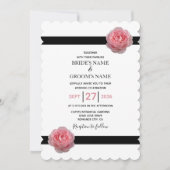 ピンクエレガントローズブラックリボン結婚式招待状 招待状 (正面)