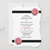 ピンクエレガントローズブラックリボン結婚式招待状 招待状 (正面)