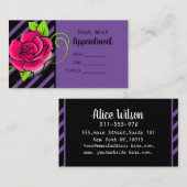 ピンクエレガントローズブラック&パープルストライプのサロン 予約カード (正面/裏面)