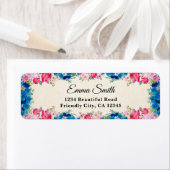 ピンクエレガントローズブルーフラワー差出人住所ラベル ラベル (インサイチュ)