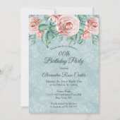ピンクエレガントローズブルーフローラ誕生会 招待状 (正面)
