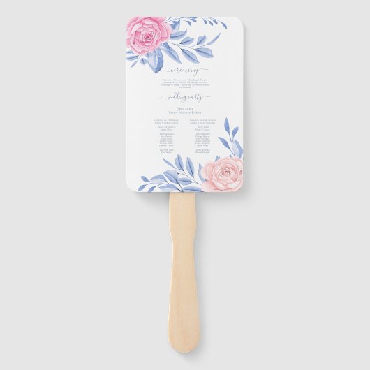 ピンクエレガントローズブルーミニマル結婚式 プログラム ハンドファン (裏面)
