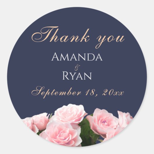 ピンクエレガントローズブーケフローラ結婚ズサンキュー ラウンドシール (正面)