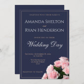 ピンクエレガントローズブーケフローラ結婚ズ 招待状 (正面/裏面)